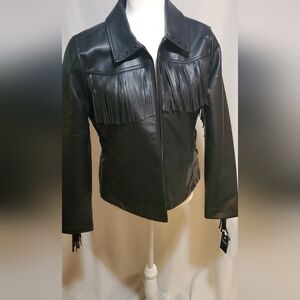 Black Fringe VeganLeather Jacket